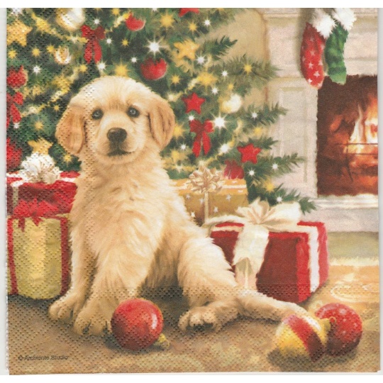 WAITING FOR PRESENTS DOG PUPPY 33X33