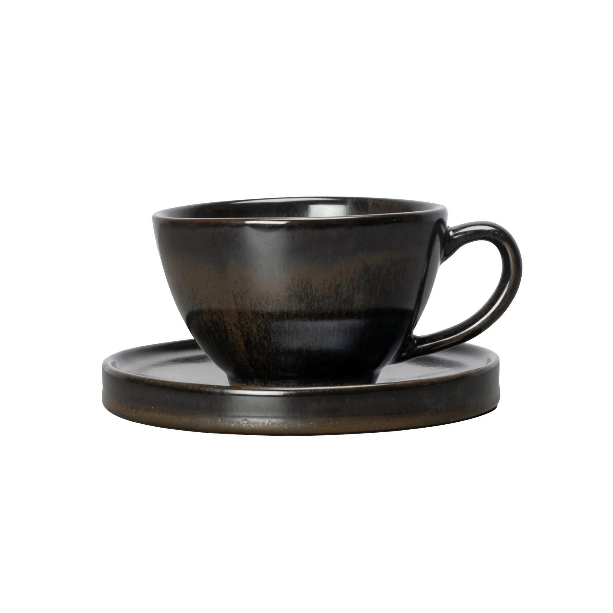 Jade Κούπα Mug Κεραμική με Πιατάκι Μαύρο Καφέ 25cl
