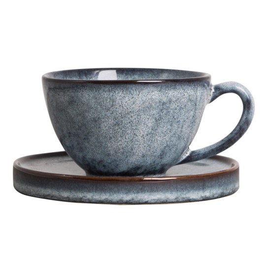 Jade Κούπα Mug Κεραμική με Πιατάκι Μπλε Σκούρο Καφέ 17x7cm 25cl