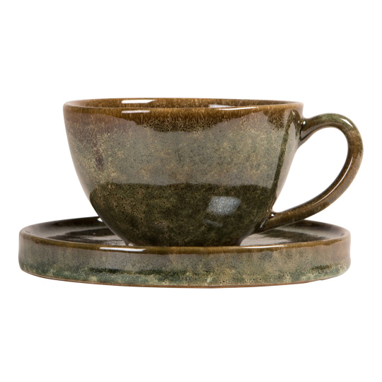 Jade Κούπα Mug Κεραμική με Πιατάκι Πράσινο Καφέ 17x7cm 25cl