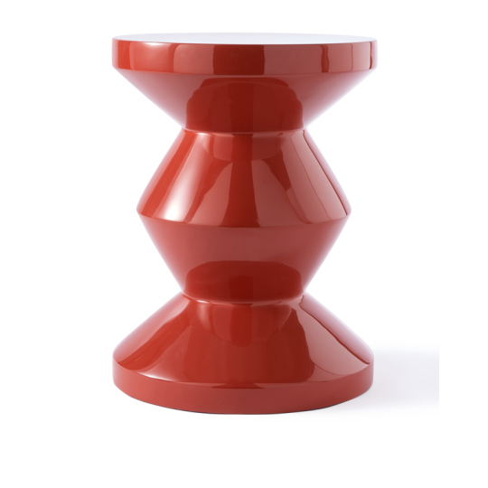 Zig Zag Stool Coral Red Lacquered Polyester Ø35,5xH46cm