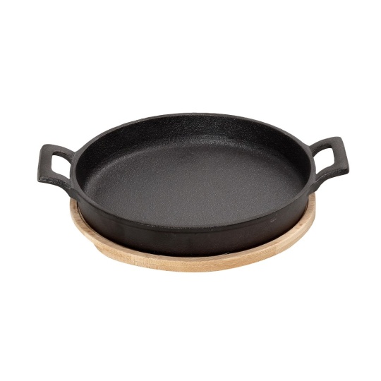 Σαγανακι Στρογγ. Cast-Iron Μαυρο  D: 20 H: 5,5Cm Με Βαση Bamboo 2τμχ