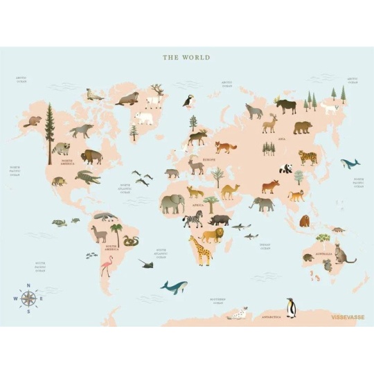 Vissevasse - Δίπτυχη Ευχετήρια Κάρτα World Map Animal