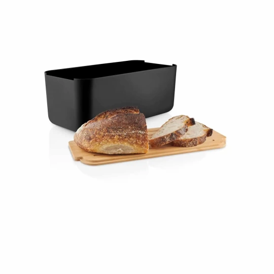 Ψωμιέρα με Ξύλινη Βάση Κοπής Μαύρη 42x19x15.5cm Bread Bin