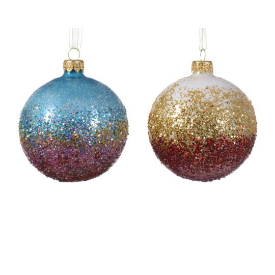 Set6 Χριστουγεννιάτικες Μπάλες Γυάλινες Glitter Assorted 8cm