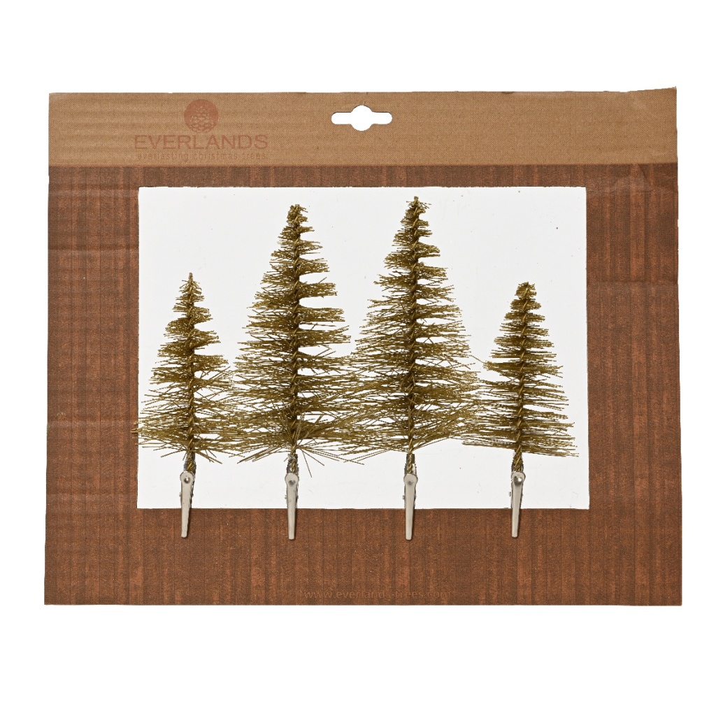 Set4 Mini Δεντράκια Χρυσά για Decor με Τσιμπιδάκι
