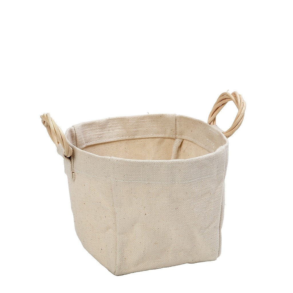 Dis. Δοχειο Cotton Με Λαβη Rattan 15Χ15Χ15Εκ 3τμχ