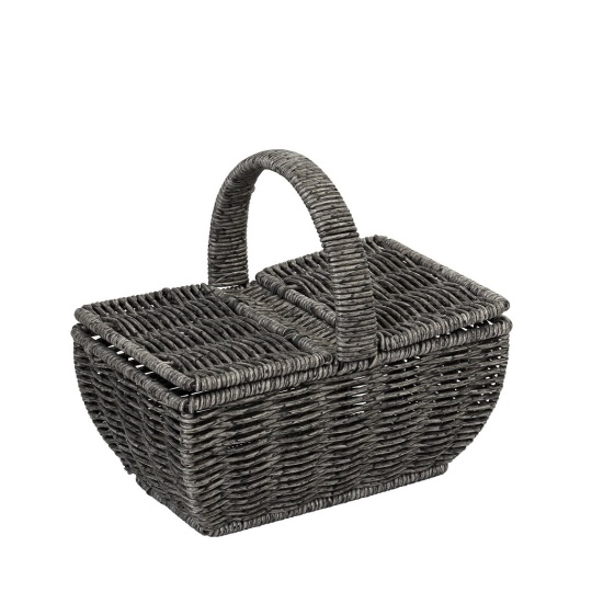Καλαθι Synth. Rattan Με Καπακι Ορθ. Γκρι 21Χ14Χ19Εκ 3τμχ