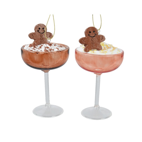 Set 2 Χριστουγεννιάτικα Στολίδια Γυάλινα Cocktail Gingerbread 7x7x12.2cm