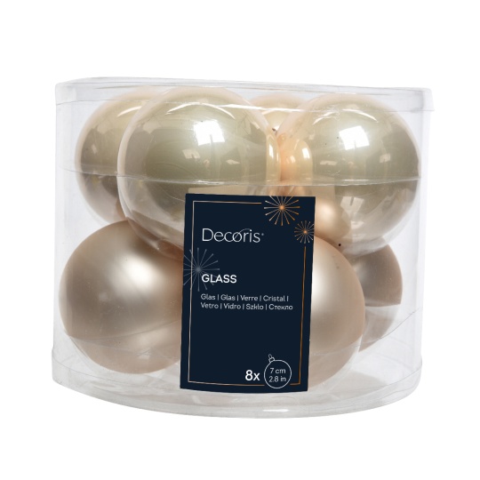 Set 8 Γυάλινες Χριστουγεννιάτικες Μπάλες Pearl Γυαλιστερές & Matt 7cm
