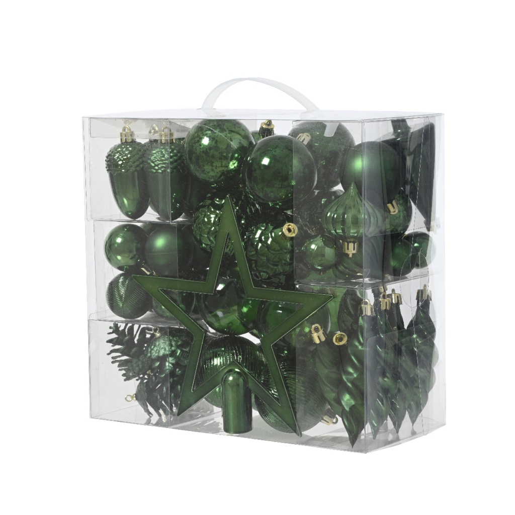 Set 60 Χριστουγεννιάτικες Μπάλες & Στολίδια Pine Green 6cm