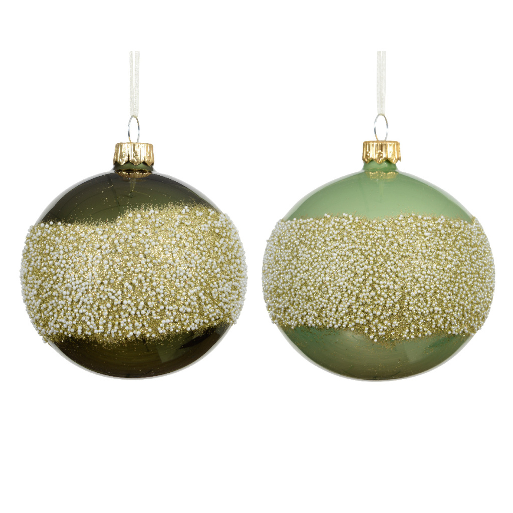 Set6 Γυάλινες Χριστουγεννιάτικες Μπάλες Glitter Border Green 8cm