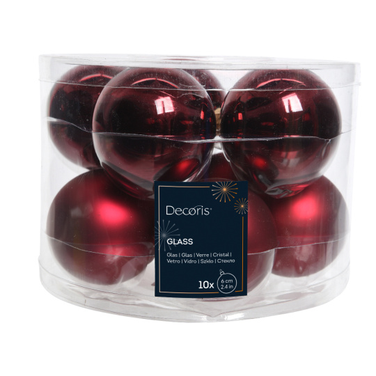 Set10 Χριστουγεννιάτικες Γυάλινες Μπάλες Oxblood 6cm