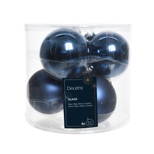 Set6 Χριστουγεννιάτικες Γυάλινες Μπάλες Night Blue 8cm