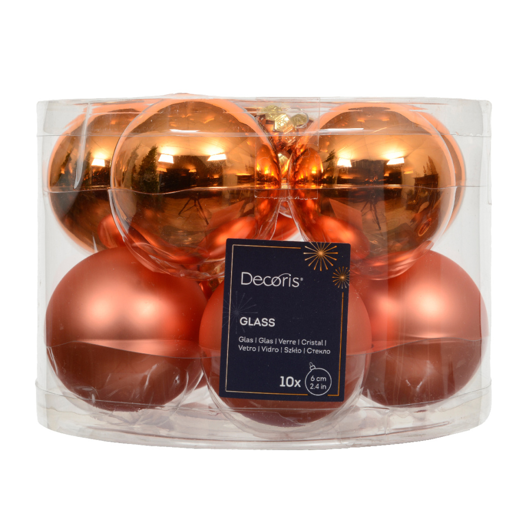 Set10 Χριστουγεννιάτικες Γυάλινες Μπάλες Warm Orange 6cm