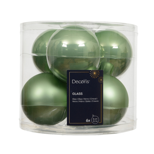 Set6 Χριστουγεννιάτικες Γυάλινες Μπάλες Matcha Green 8cm