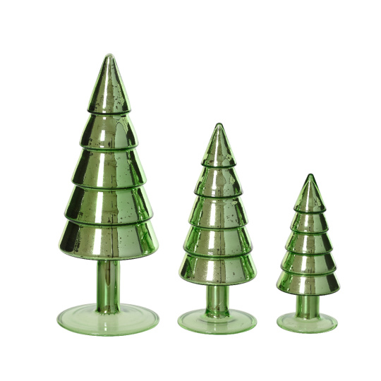 Set3 Διακοσμητικά Δεντράκια Γυαλί Pine Green 8x8x21cm