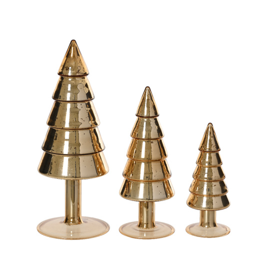 Set3 Διακοσμητικά Δεντράκια Γυαλί Light Gold 8x8x21cm