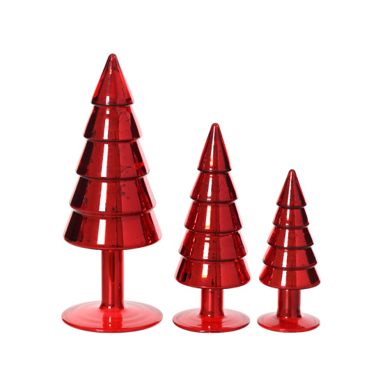 Set3 Διακοσμητικά Δεντράκια Γυαλί Christmas Red 8x8x21cm