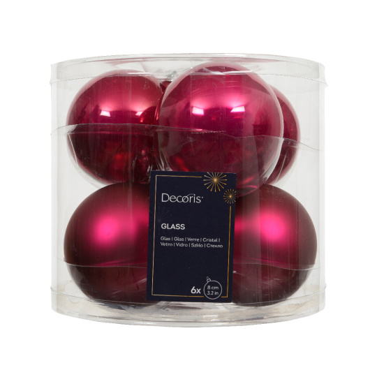 Set 6 Γυάλινες Χριστουγεννιάτικες Μπάλες Festive Pink Γυαλιστερές & Matt 8cm