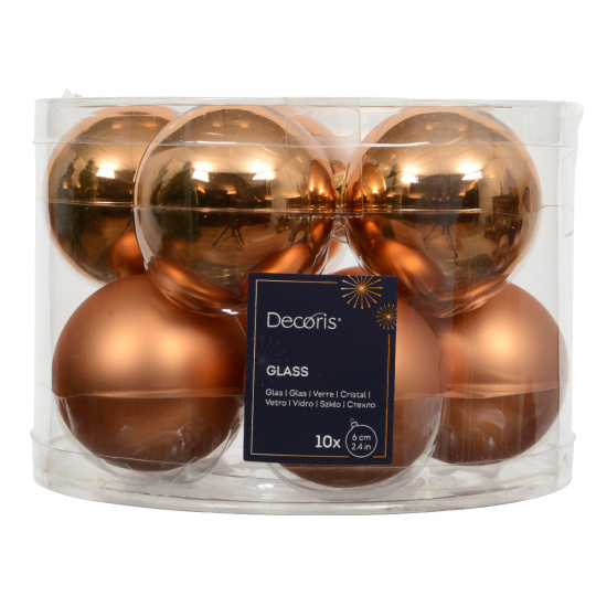 Set10 Χριστουγεννιάτικες Γυάλινες Μπάλες Brandy 6cm