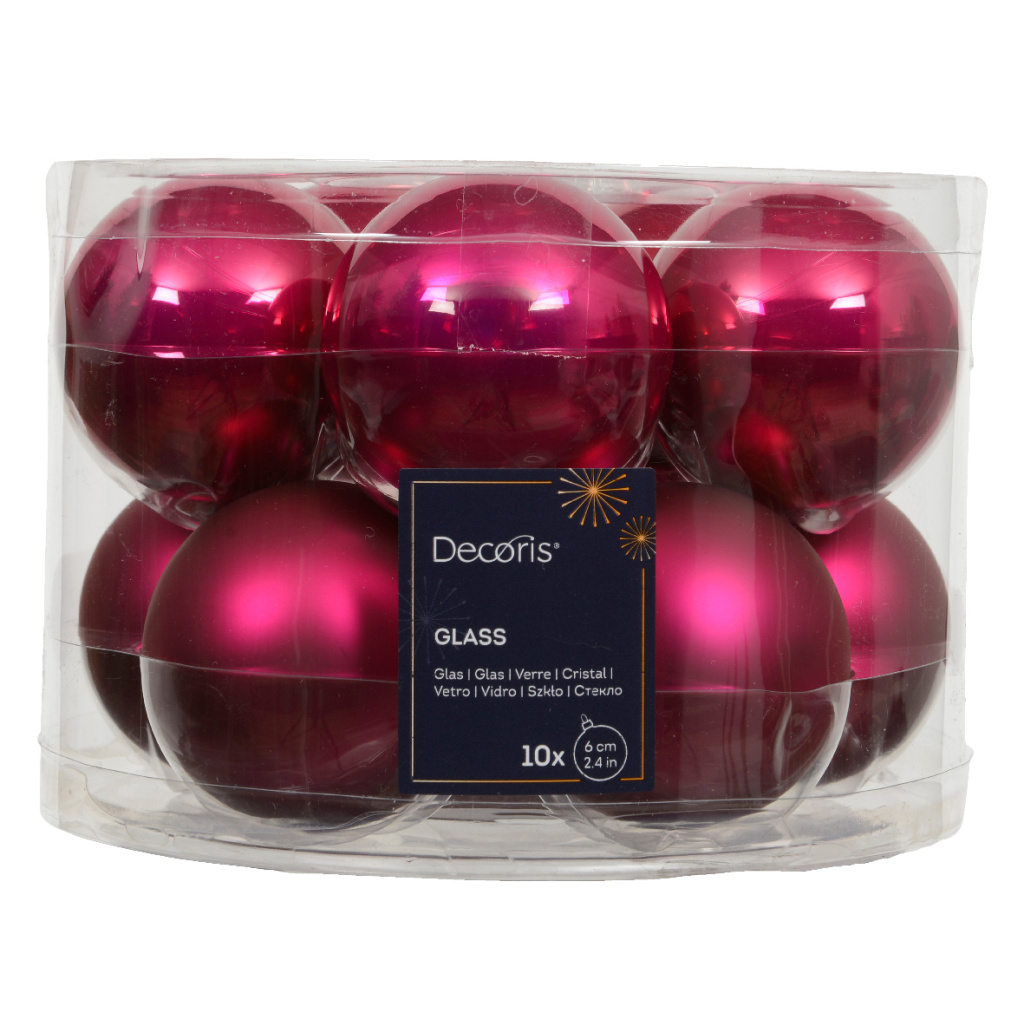 Set10 Χριστουγεννιάτικες Γυάλινες Μπάλες Festive Pink 6cm